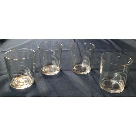Set of 4 Pasabahce Horizontal Rings Rock Glasses Low Ball Tumblers 4” - Picture 6 of 9